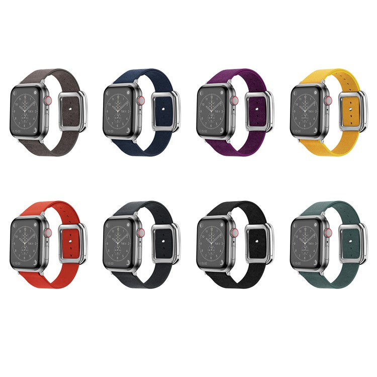 For Apple Watch 10 46mm / Ultra 2 / Ultra 49mm / 9 8 7 45mm / SE (2023) SE (2022) SE 6 5 4 44mm / 3 2 1 42mm Men's Watch Band Leather Strap - Orange Red