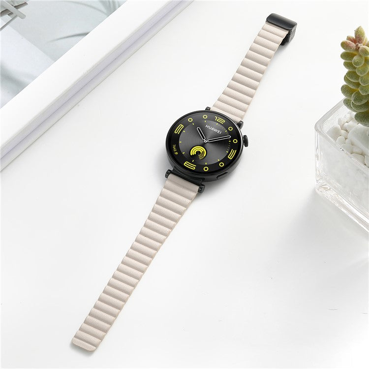 18mm Universal Watch Band Genuine Cow Leather Coated Silicone Magnetic Strap Replacement - Starlight