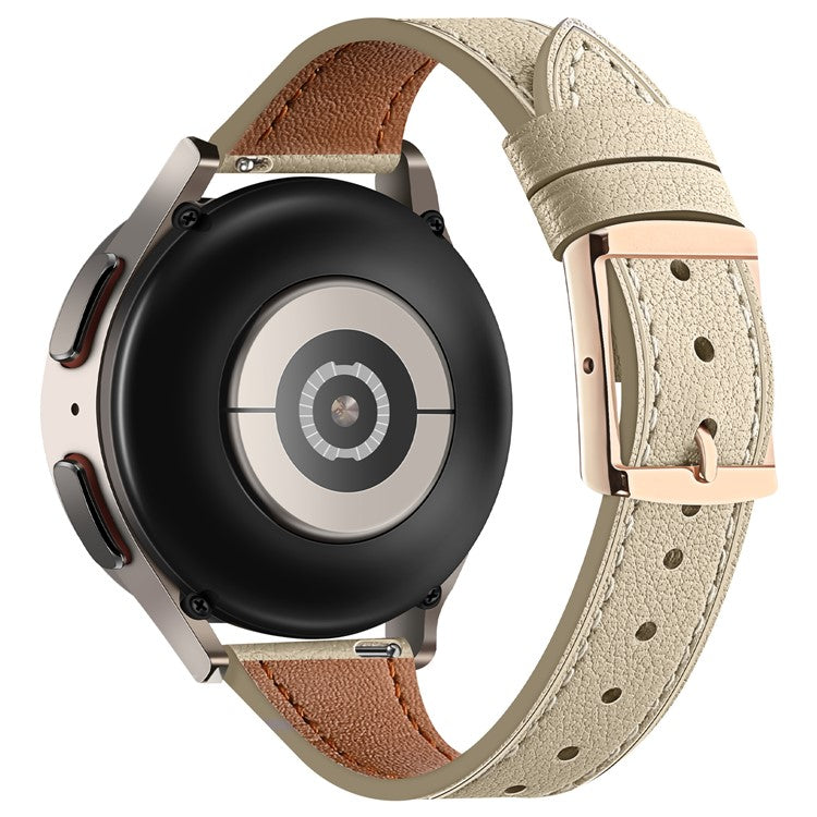 20mm Universal Smart Watch Band Genuine Cow Leather Strap Replacement - Beige