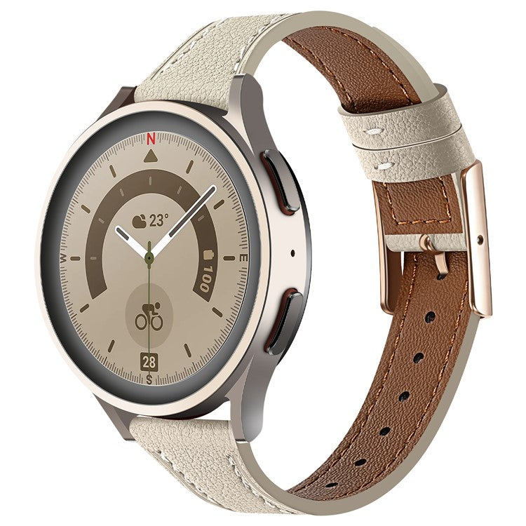 20mm Universal Smart Watch Band Genuine Cow Leather Strap Replacement - Beige