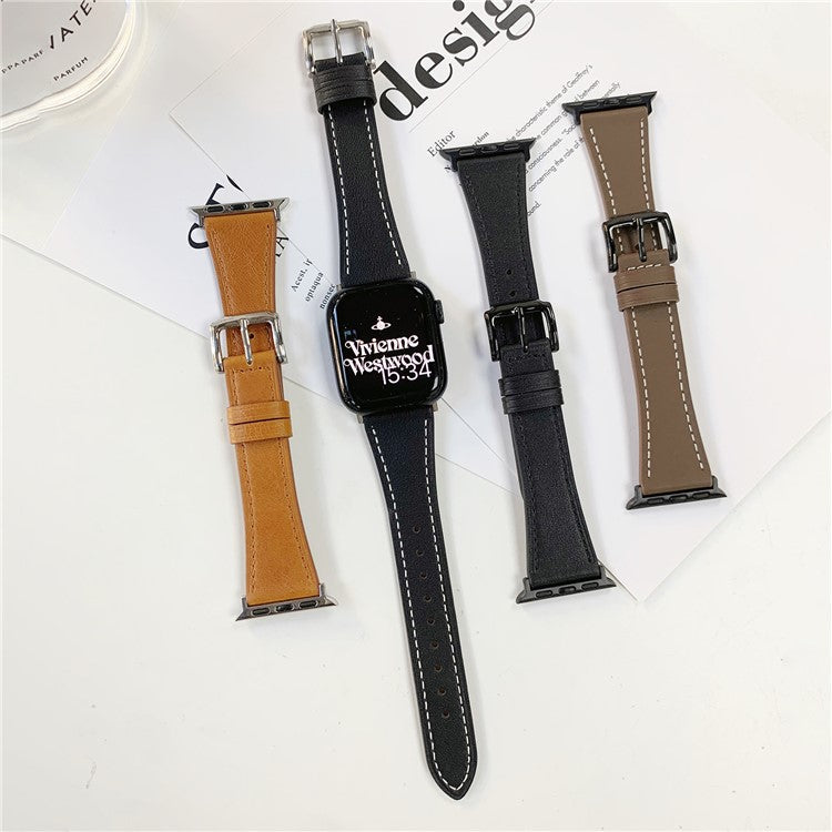 Watch Band for Apple Watch Series 10 42mm / 9 8 7 41mm / SE (2023) SE (2022) SE 6 5 4 40mm / 3 2 1 38mm Genuine Cow Leather Watch Strap - Lotus Pink