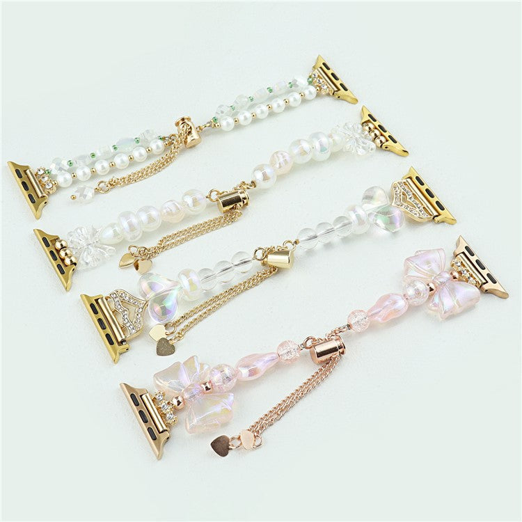 Watch Band for Apple Watch Series 10 42mm / 9 8 7 41mm / SE (2023) SE (2022) SE 6 5 4 40mm / 3 2 1 38mm Wrist Watch Band - White Bow+Pearls