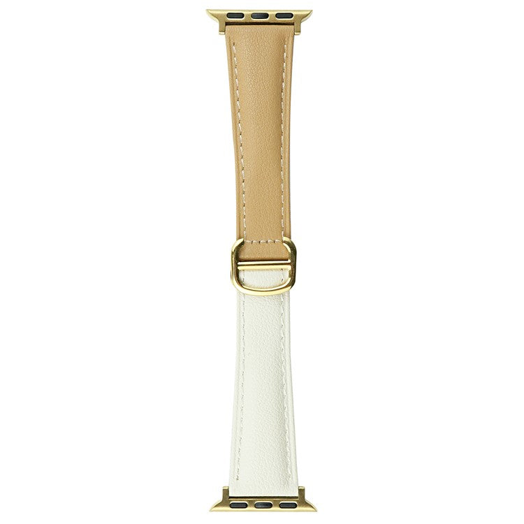 For Apple Watch 10 46mm / Ultra 2 / Ultra 49mm / 9 8 7 45mm / SE (2023) SE (2022) SE 6 5 4 44mm / 3 2 1 42mm Replacement Band Leather Watch Strap - Milk Tea / Beige