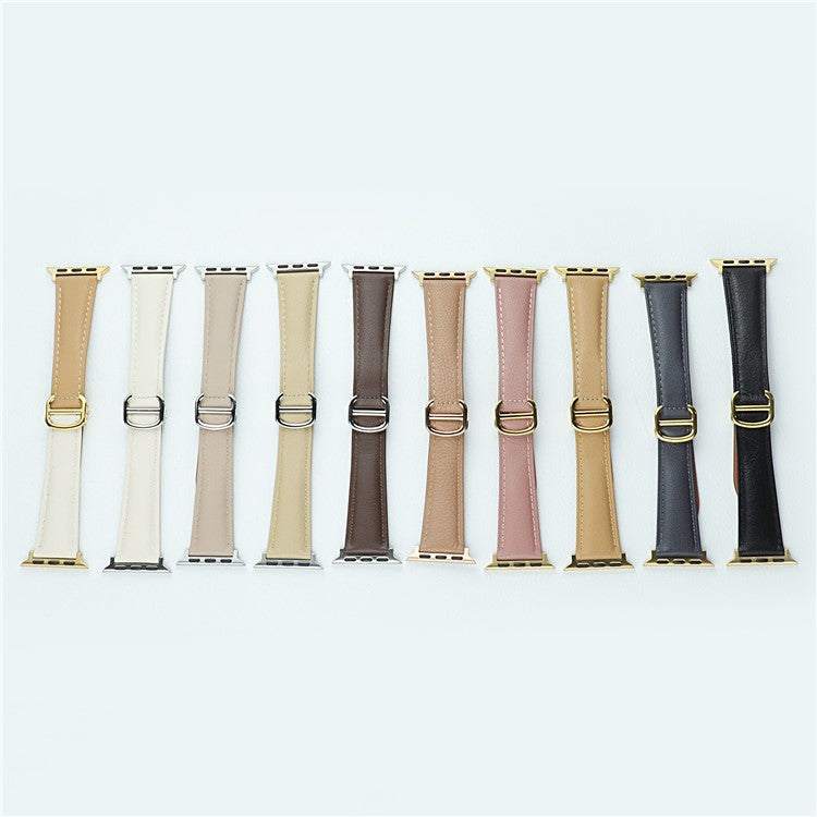 For Apple Watch 10 46mm / Ultra 2 / Ultra 49mm / 9 8 7 45mm / SE (2023) SE (2022) SE 6 5 4 44mm / 3 2 1 42mm Replacement Band Leather Watch Strap - Cream Yellow