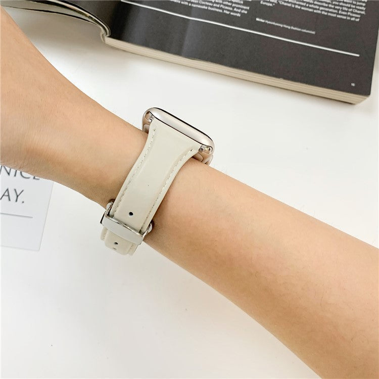 For Apple Watch 10 46mm / Ultra 2 / Ultra 49mm / 9 8 7 45mm / SE (2023) SE (2022) SE 6 5 4 44mm / 3 2 1 42mm Cow Leather Watchband Replacement Strap - Pink / Silver