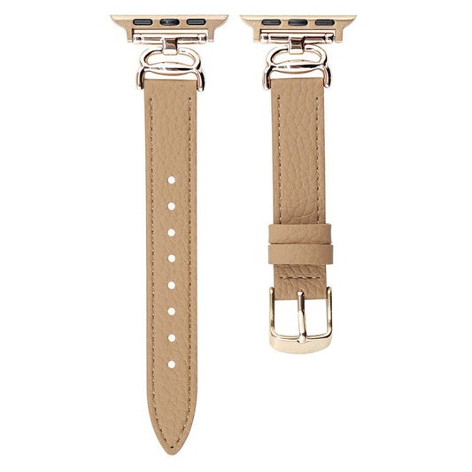 Replace Band for Apple Watch 10 46mm / Ultra 2 / Ultra 49mm / 9 8 7 45mm / SE (2023) SE (2022) SE 6 5 4 44mm / 3 2 1 42mm Leather Strap - Milk Tea
