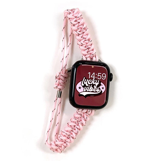 Watch Band for Apple Watch Series 10 42mm / 9 8 7 41mm / SE (2023) SE (2022) SE 6 5 4 40mm / 3 2 1 38mm Braided Rope Drawstring Slim Wrist Strap - Pink