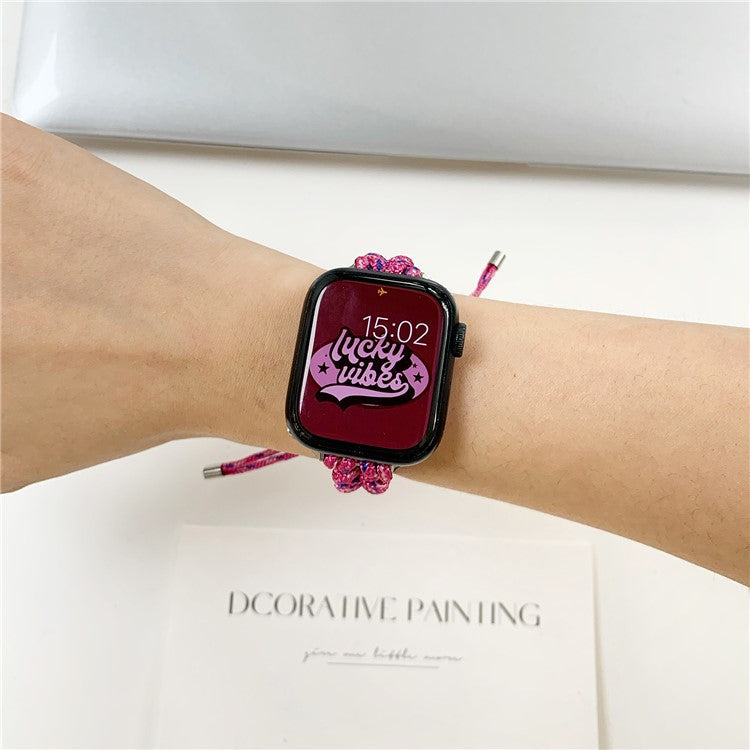 Watch Band for Apple Watch Series 10 42mm / 9 8 7 41mm / SE (2023) SE (2022) SE 6 5 4 40mm / 3 2 1 38mm Braided Rope Drawstring Slim Wrist Strap - Pink
