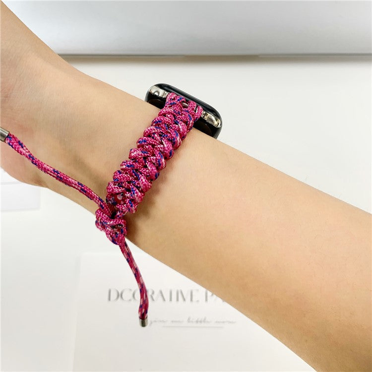 Watch Band for Apple Watch Series 10 42mm / 9 8 7 41mm / SE (2023) SE (2022) SE 6 5 4 40mm / 3 2 1 38mm Braided Rope Drawstring Slim Wrist Strap - Pink