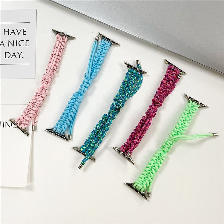 Watch Band for Apple Watch Series 10 42mm / 9 8 7 41mm / SE (2023) SE (2022) SE 6 5 4 40mm / 3 2 1 38mm Braided Rope Drawstring Slim Wrist Strap - Pink