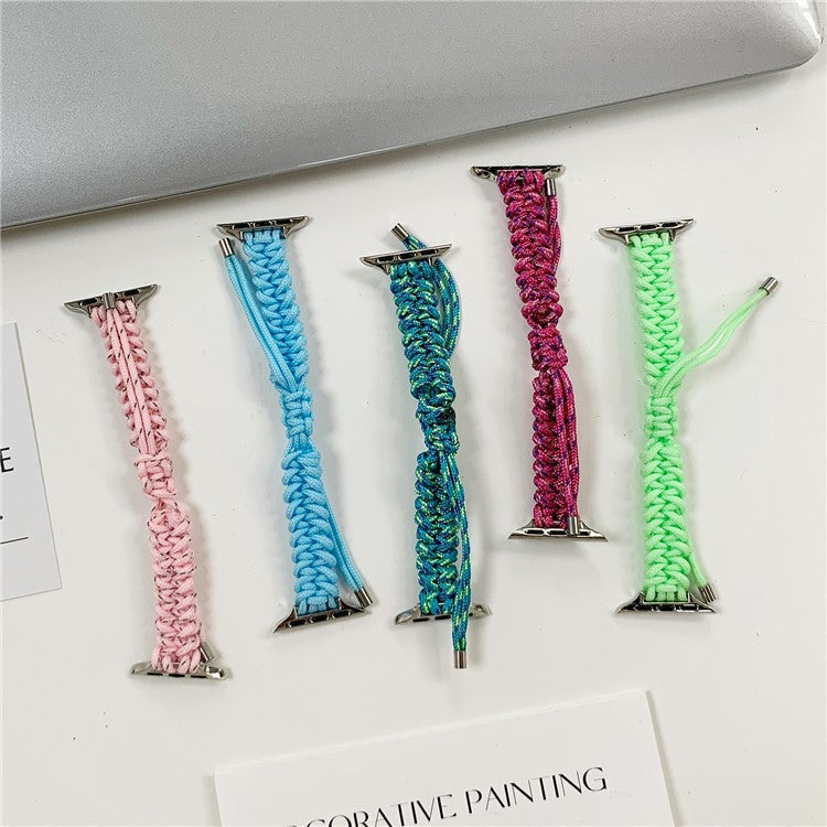 Watch Band for Apple Watch Series 10 42mm / 9 8 7 41mm / SE (2023) SE (2022) SE 6 5 4 40mm / 3 2 1 38mm Braided Rope Drawstring Slim Wrist Strap - Pink