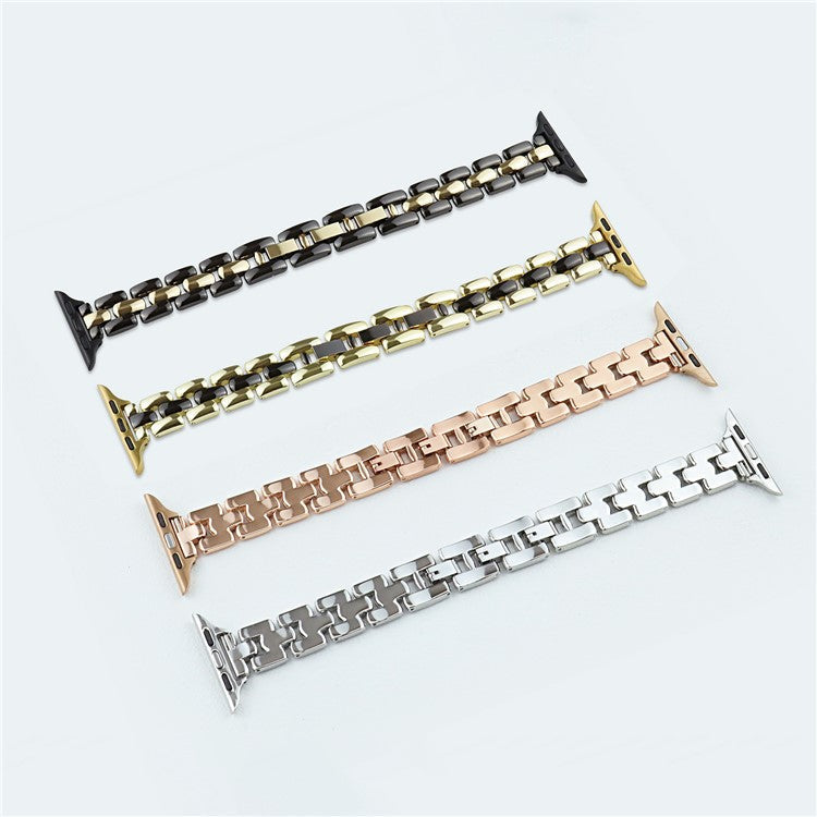 Watch Band for Apple Watch Series 10 42mm / 9 8 7 41mm / SE (2023) SE (2022) SE 6 5 4 40mm / 3 2 1 38mm Slim 3-Bead Watch Band - Rose Gold+Black