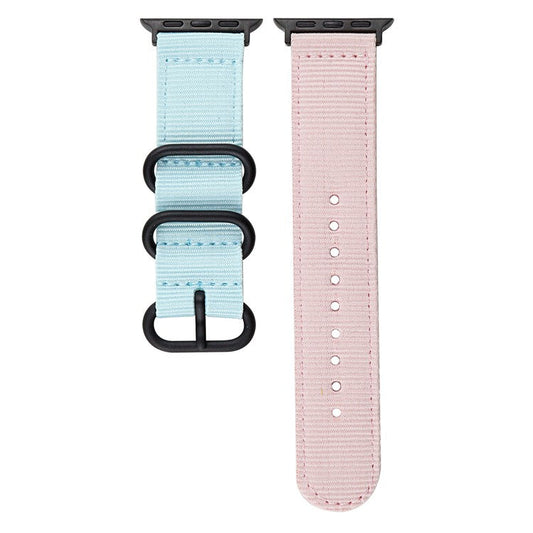 Watch Band for Apple Watch Series 10 42mm / 9 8 7 41mm / SE (2023) SE (2022) SE 6 5 4 40mm / 3 2 1 38mm Nylon 3 Rings Strap - Blue+Pink