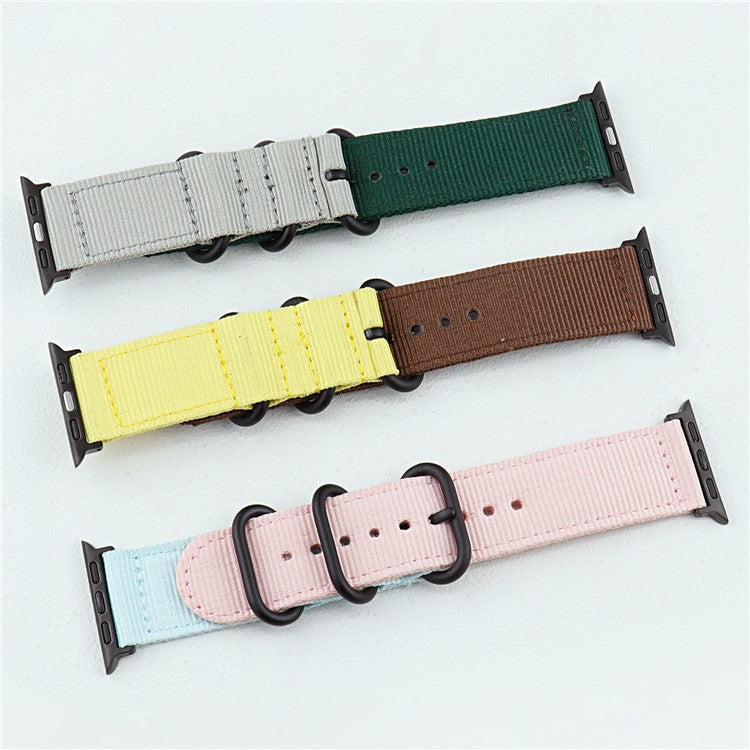 Watch Band for Apple Watch Series 10 42mm / 9 8 7 41mm / SE (2023) SE (2022) SE 6 5 4 40mm / 3 2 1 38mm Nylon 3 Rings Strap - Blue+Pink
