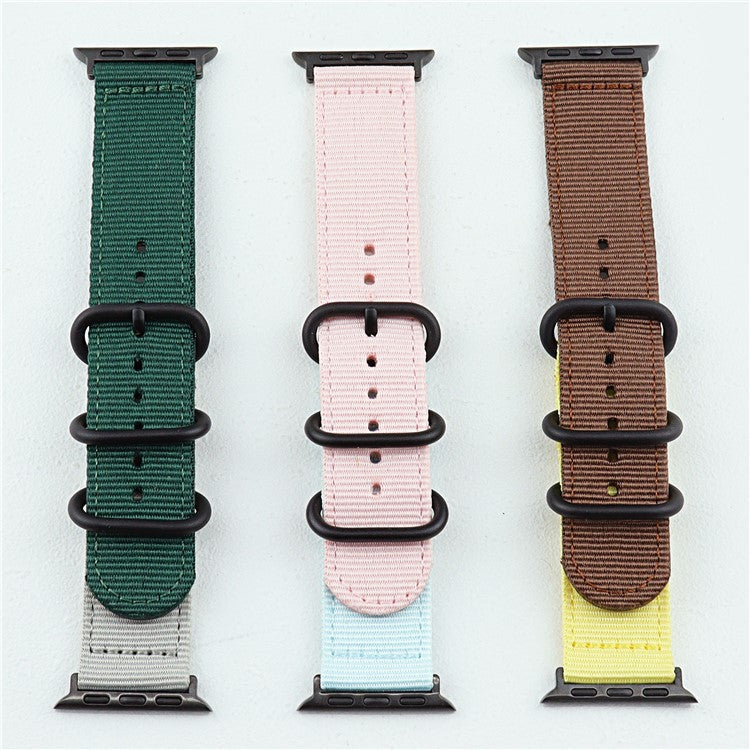 Watch Band for Apple Watch Series 10 42mm / 9 8 7 41mm / SE (2023) SE (2022) SE 6 5 4 40mm / 3 2 1 38mm Nylon 3 Rings Strap - Blue+Pink