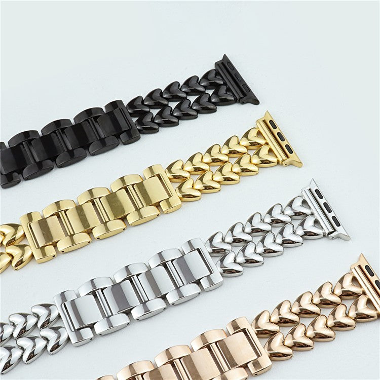 Watch Band for Apple Watch Series 10 42mm / 9 8 7 41mm / SE (2023) SE (2022) SE 6 5 4 40mm / 3 2 1 38mm Double-Row Heart Watch Band Bracelet - Black