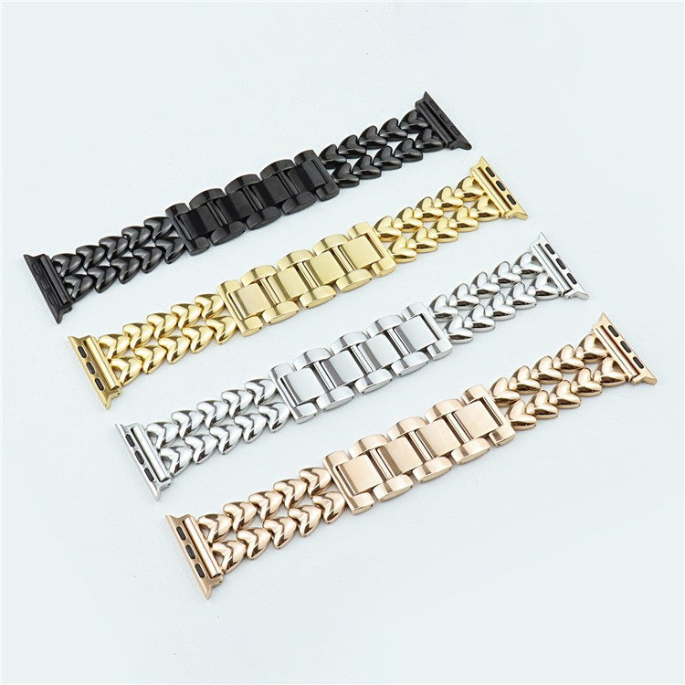 Watch Band for Apple Watch Series 10 42mm / 9 8 7 41mm / SE (2023) SE (2022) SE 6 5 4 40mm / 3 2 1 38mm Double-Row Heart Watch Band Bracelet - Black