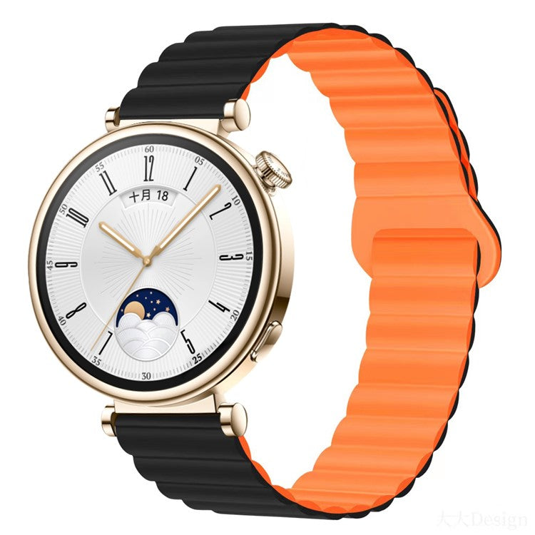 For Garmin Forerunner 265S / 255S / Venu 2S Silicone Watch Band 18mm Magnetic Wrist Strap - Black / Orange