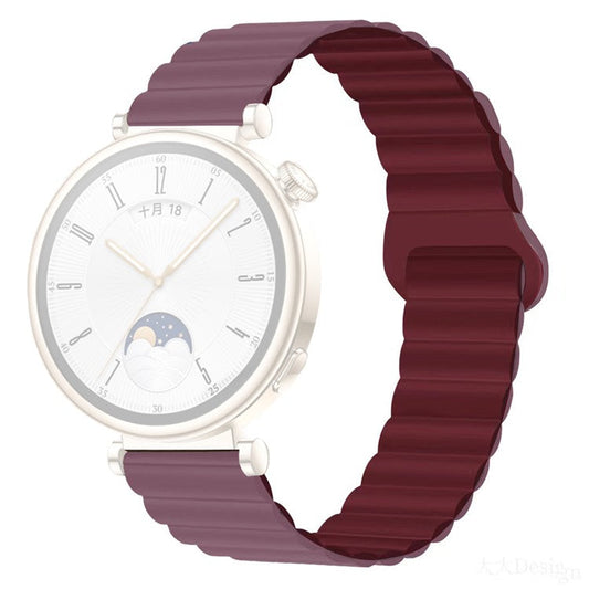 For Garmin Forerunner 265S / 255S / Venu 2S Silicone Watch Band 18mm Magnetic Wrist Strap - Smoke Purple / Wine Red