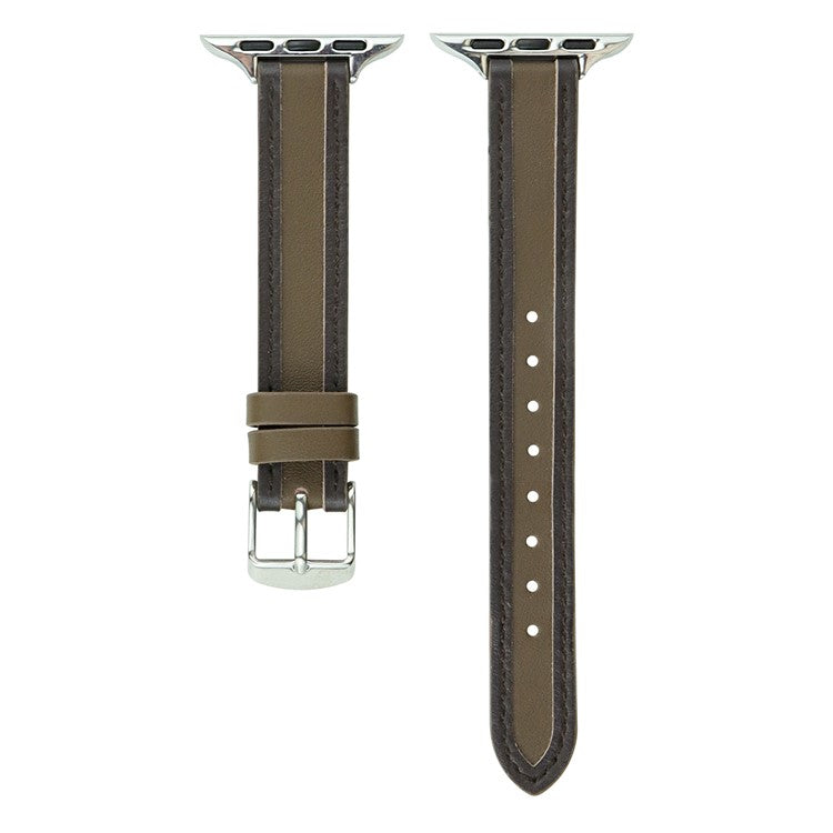 AW For Apple Watch 10 46mm / Ultra 2 / Ultra 49mm / 9 8 7 45mm / SE (2023) SE (2022) SE 6 5 4 44mm / 3 2 1 42mm Band Leather Strap - Coffee+Dark Brown
