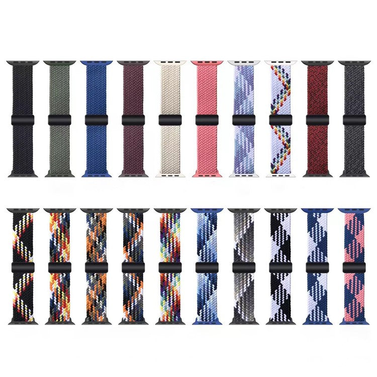 Watch Band for Apple Watch Series 10 42mm / 9 8 7 41mm / SE (2023) SE (2022) SE 6 5 4 40mm / 3 2 1 38mm Magnetic Nylon Braided Wristband - Red+Black