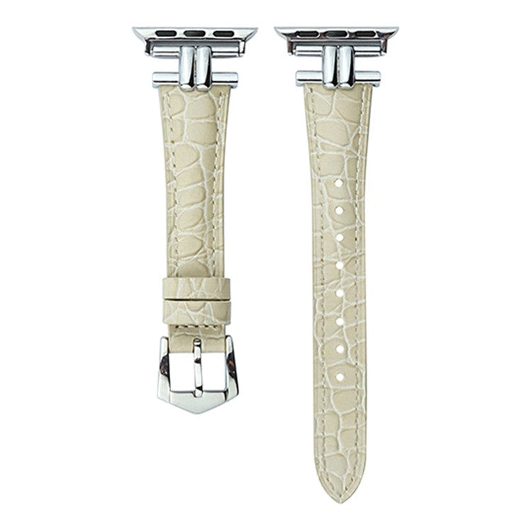Watch Band for Apple Watch Series 10 42mm / 9 8 7 41mm / SE (2023) SE (2022) SE 6 5 4 40mm / 3 2 1 38mm Leather Wrist Strap - Beige+Silver