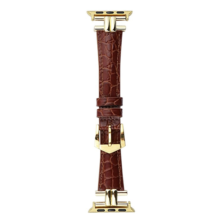 Watch Band for Apple Watch Series 10 42mm / 9 8 7 41mm / SE (2023) SE (2022) SE 6 5 4 40mm / 3 2 1 38mm Leather Wrist Strap - Retro Brown+Gold Buckle