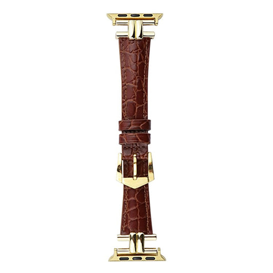Watch Band for Apple Watch Series 10 42mm / 9 8 7 41mm / SE (2023) SE (2022) SE 6 5 4 40mm / 3 2 1 38mm Leather Wrist Strap - Retro Brown+Gold Buckle