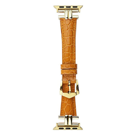 AW For Apple Watch 10 46mm / Ultra 2 / Ultra 49mm / 9 8 7 45mm / SE (2023) SE (2022) SE 6 5 4 44mm / 3 2 1 42mm Band Leather Strap - Orange+Gold Buckle