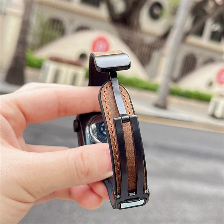 AW For Apple Watch 10 46mm / Ultra 2 / Ultra 49mm / 9 8 7 45mm / SE (2023) SE (2022) SE 6 5 4 44mm / 3 2 1 42mm Leather Bracelet Strap - Dark Brown