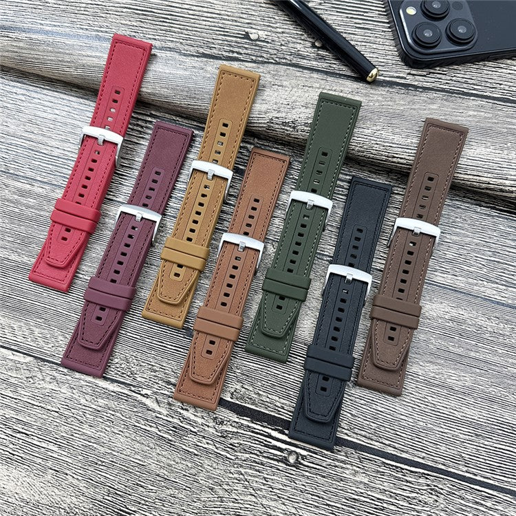 22mm Universal Watch Band Leather Coated Silicone Replacement Strap with Square Buckle - Blackish Green