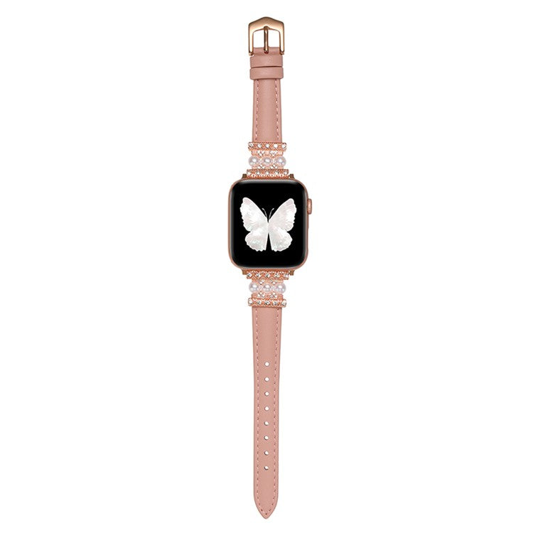 For Apple Watch 10 46mm / Ultra 2 / Ultra 49mm / 9 8 7 45mm / SE (2023) SE (2022) SE 6 5 4 44mm / 3 2 1 42mm Pearl Adjustable Watch Band - Light Pink