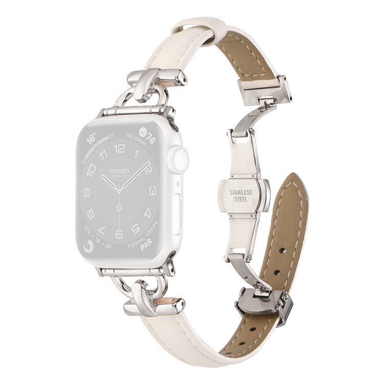 Watch Band for Apple Watch Series 10 42mm / 9 8 7 41mm / SE (2023) SE (2022) SE 6 5 4 40mm / 3 2 1 38mm Leather Band Wrist Strap - White / Silver Buckle