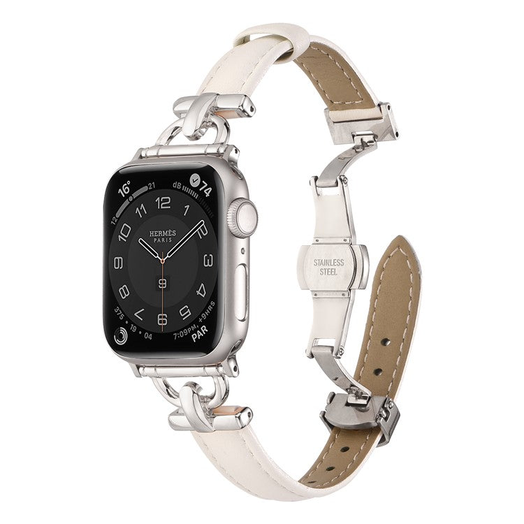 Watch Band for Apple Watch Series 10 42mm / 9 8 7 41mm / SE (2023) SE (2022) SE 6 5 4 40mm / 3 2 1 38mm Leather Band Wrist Strap - White / Silver Buckle