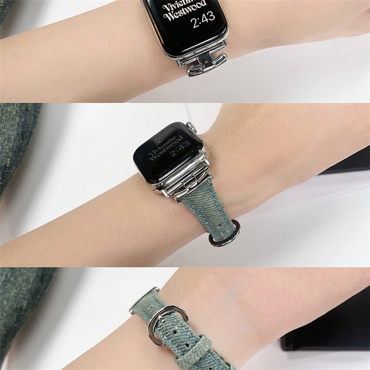 Watch Band for Apple Watch Series 10 42mm / 9 8 7 41mm / SE (2023) SE (2022) SE 6 5 4 40mm / 3 2 1 38mm Denim Watch Strap - Washing Blue / Silver Buckle