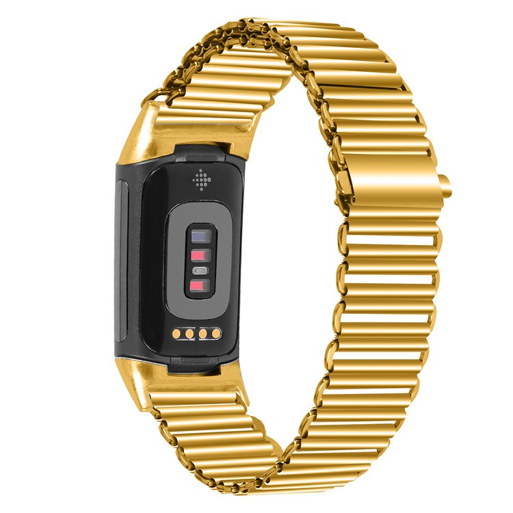 For Fitbit Charge 5 / 6 Stainless Steel Watch Strap Electroplating Color Wrist Bracelet Band - Gold