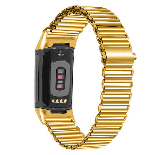 For Fitbit Charge 5 / 6 Stainless Steel Watch Strap Electroplating Color Wrist Bracelet Band - Gold