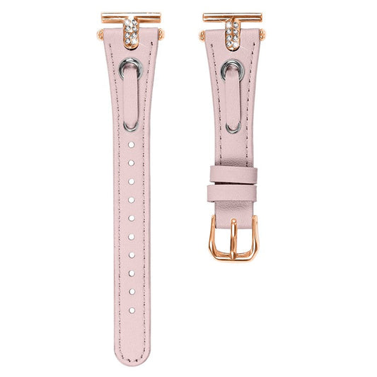 For Motorola Moto 360 42mm (2nd gen) Genuine Cow Leather Watchband Rhinestone Decor Rose Gold Buckle Watch Strap - Pink