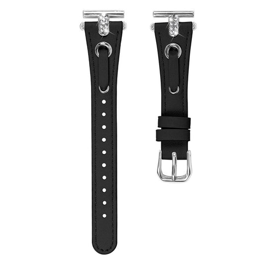 For Garmin Forerunner 645  /  645 Music Watchband Genuine Cow Leather Wrist Strap (Silver Connector) - Black
