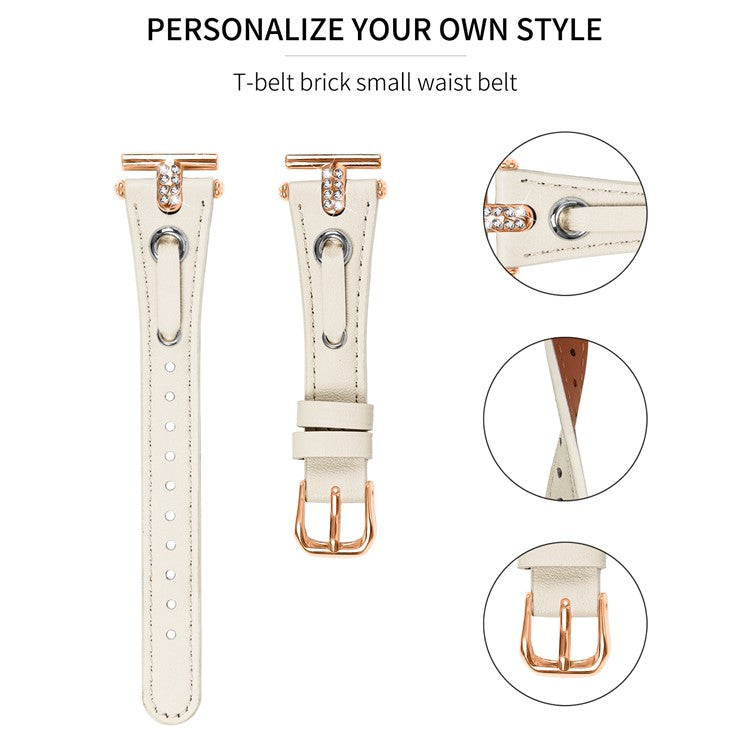 For Huawei Watch 2  /  GT 2 42mm  /  GT 3 42mm Genuine Cow Leather Watchband (Rose Gold Connector) - Apricot