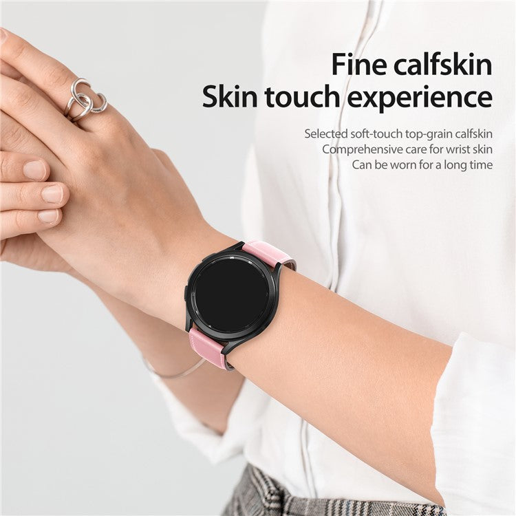 DUX DUCIS YA Series for Samsung Galaxy Watch6 /  Watch5  /  Huawei Watch GT3 Pro 43mm Genuine Cow Leather Strap 20mm Watch Band - Pink