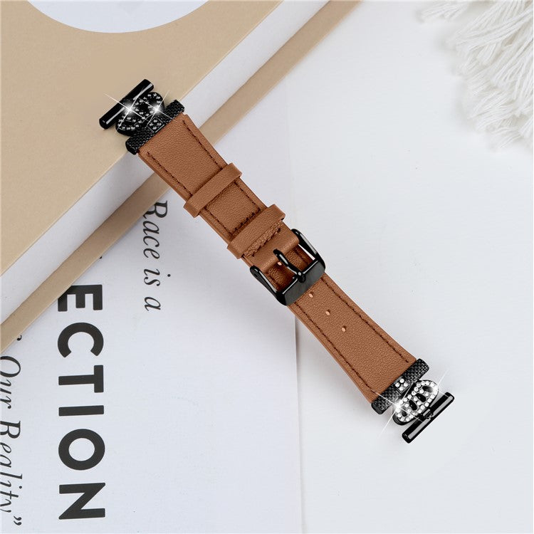 For Pebble Time Round / Pebble 2 Black Buckle Cowhide Band Crown Design Replacement Strap - Brown