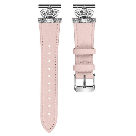 For Garmin Forerunner 245 / 245 Music Silver Buckle Cowhide Band Crown Design Wrist Strap - Pink