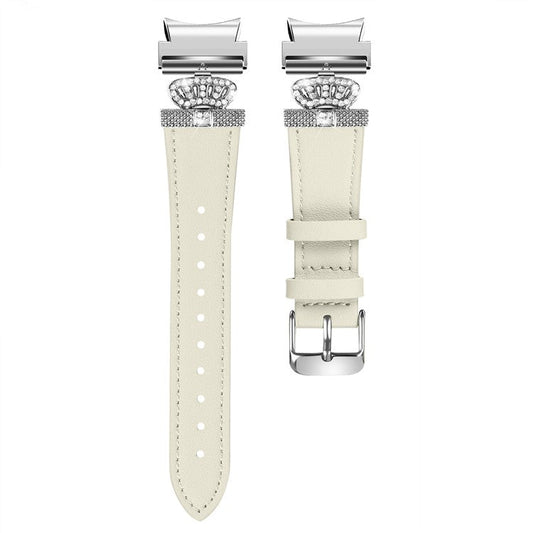 For Samsung Galaxy Watch FE 40mm / Watch4 Active Classic / Watch 5 Pro Genuine Cow Leather Smart Watch Strap (Silver Buckle) - Beige