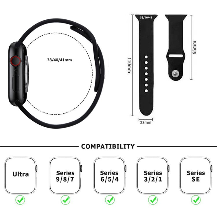 KALEBOL Watch Band for Apple Watch Series 10 42mm / 9 8 7 41mm / SE (2023) SE (2022) SE 6 5 4 40mm / 3 2 1 38mm Silicone Wrist Strap, Size: S / M - Purple