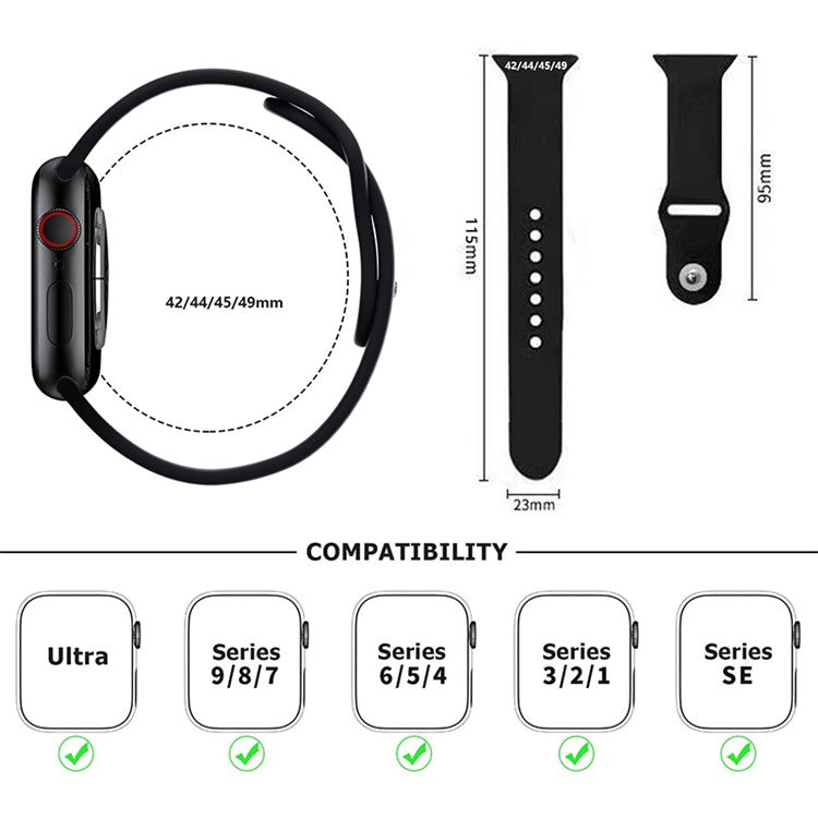 KALEBOL For Apple Watch 10 46mm / Ultra 2 / Ultra 49mm / 9 8 7 45mm / SE (2023) SE (2022) SE 6 5 4 44mm / 3 2 1 42mm Silicone Watch Straps, Size: S / M - Dark Blue