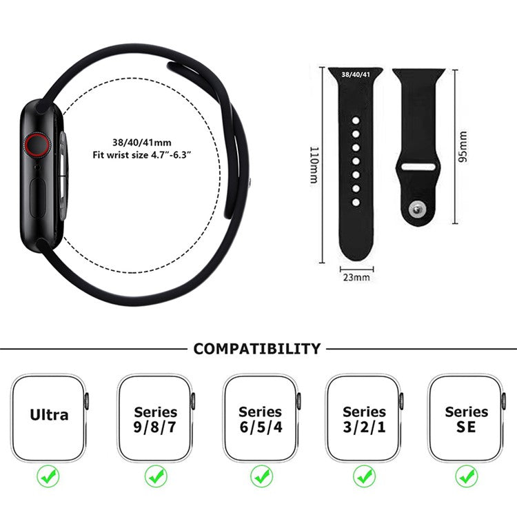 KALEBOL Watch Band for Apple Watch Series 10 42mm / 9 8 7 41mm / SE (2023) SE (2022) SE 6 5 4 40mm / 3 2 1 38mm Silicone Wrist Strap, Size: L - Red