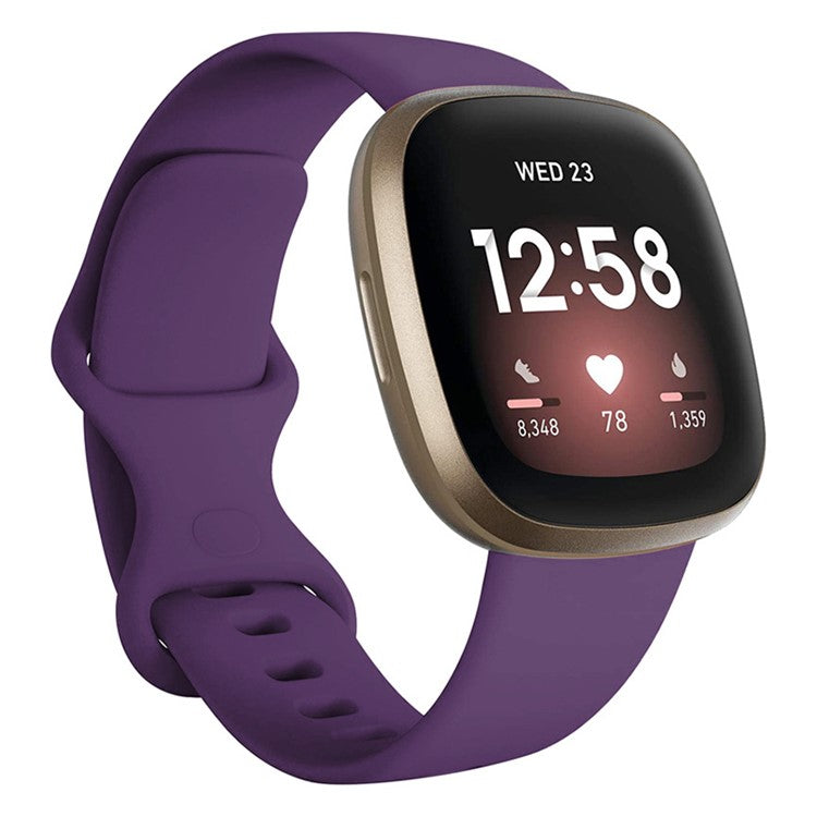KALEBOL KLB-HDKGJ-001 For Fitbit Versa 3 / 4 / Sense / Sense 2 Soft Silicone Watch Straps, Size: L - Dark Purple
