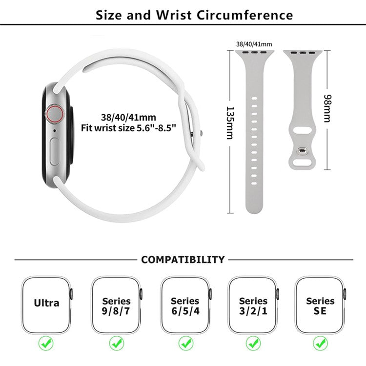 KALEBOL Watch Band for Apple Watch Series 10 42mm / 9 8 7 41mm / SE (2023) SE (2022) SE 6 5 4 40mm / 3 2 1 38mm Silicone Strap Replacement - Light Pink