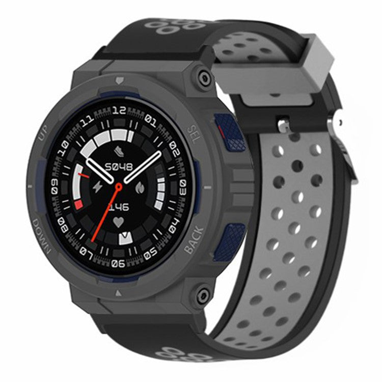 For Huami Amazfit Active Edge A2212 Watch Band Dual Color Silicone Wrist Strap - Black+Grey